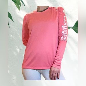 Columbia Hooded PFG Long Sleeve Shirt Peach Pink Size Medium